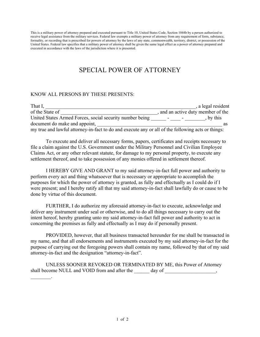Blank Military Power Of Attorney Form first page preview