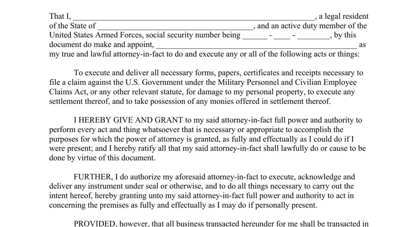 military poa template gaps to fill in