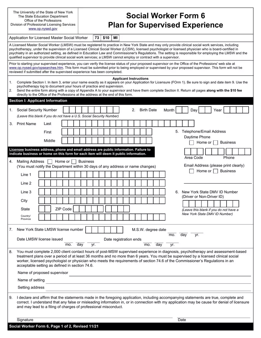 Blank Supervision Hours Form first page preview