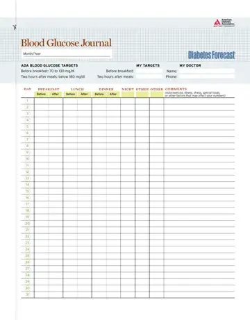 Blood Glucose Journal Form Preview