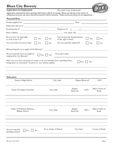 Blues City Brewery Application Form Preview