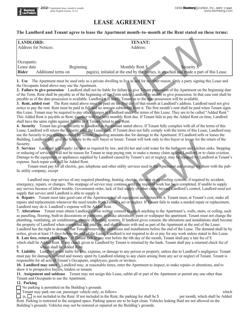 Blumberg Lease Agreement Form first page preview