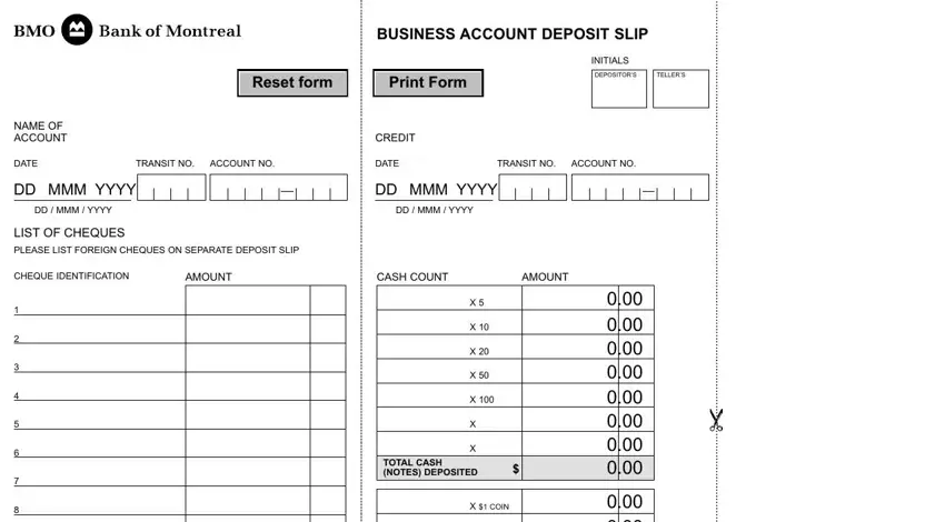 step 2 to filling out bmo deposit form online