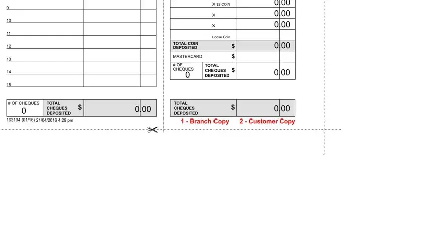 bmo deposit form online OF CHEQUES, TOTAL CHEQUES DEPOSITED, X  COIN, Loose Coin, TOTAL COIN DEPOSITED, MASTERCARD, OF CHEQUES, TOTAL CHEQUES DEPOSITED, and TOTAL CHEQUES DEPOSITED fields to complete