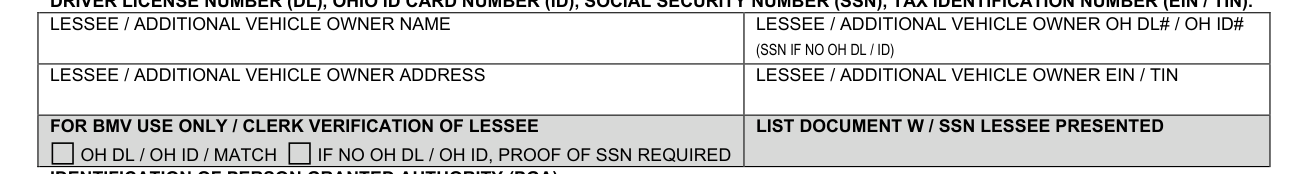 Form BMV 5736 example filled out, lessee / additional vehicle owner