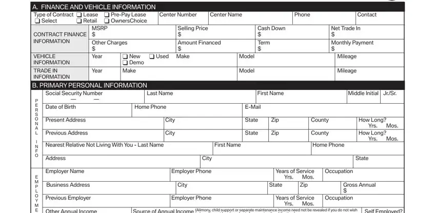 bmw finance application fields to fill in