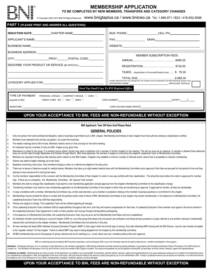 Bni Application Form first page preview