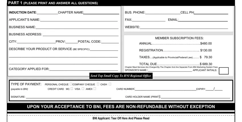 bni online application form spaces to fill out