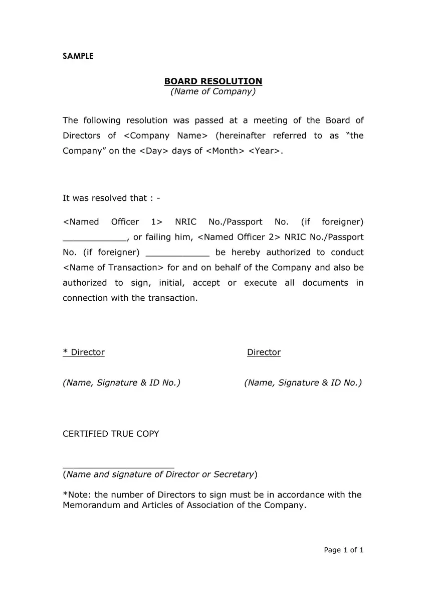 Board Resolution first page preview
