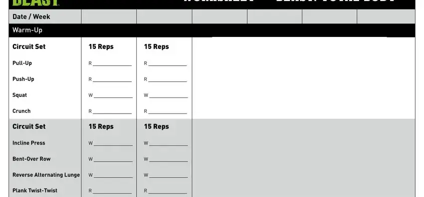 beast body workout sheets empty spaces to complete