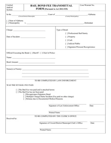 Bond Release Form Alabama Printable Preview