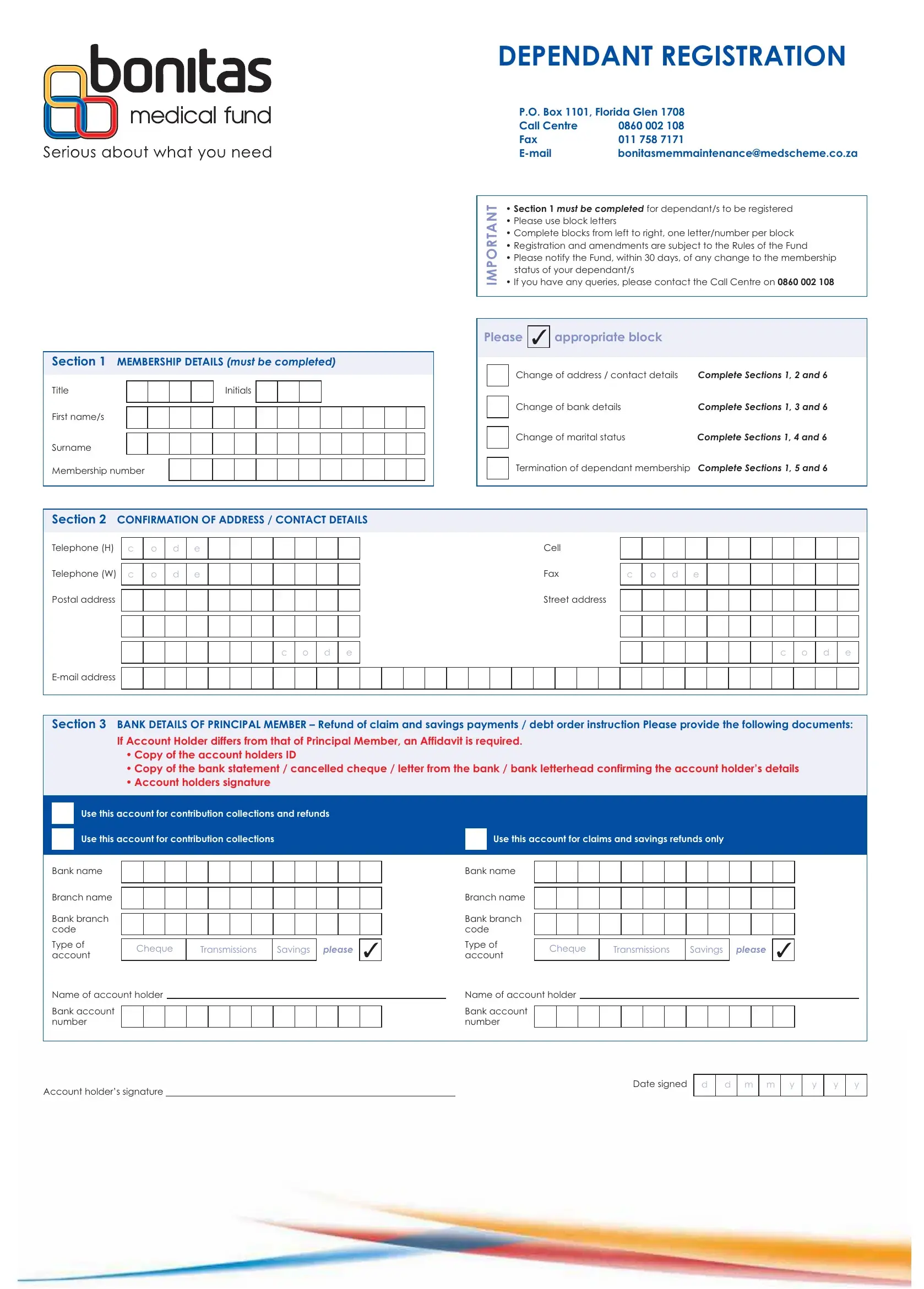 Bonitas Dependant Registration Pdf Form Formspal