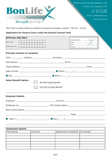 Bonlife Funeral Fund Form Preview