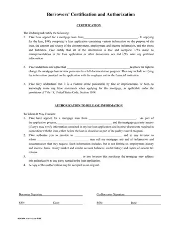 Borrowers Certification Authorization Form Preview