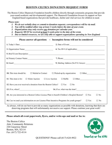 Boston Celtics Donation Request Form Preview