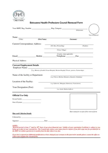 Botswana Health Council Renewal Form Preview