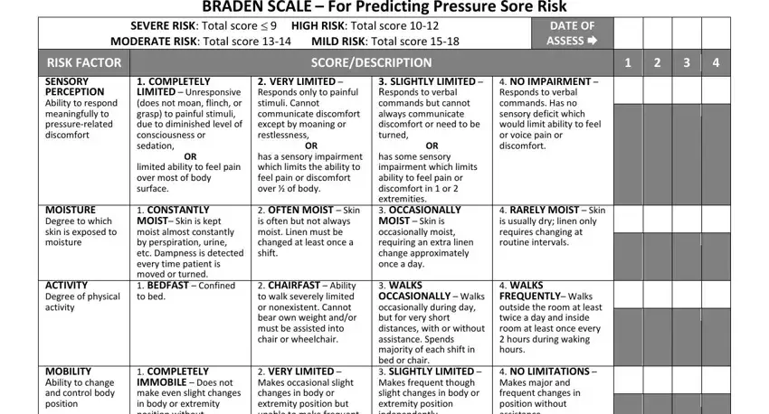 braden skin score chart