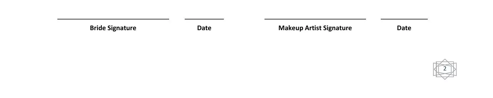 Bride Signature, Date, Makeup Artist Signature, and Date in bridal makeup pris form
