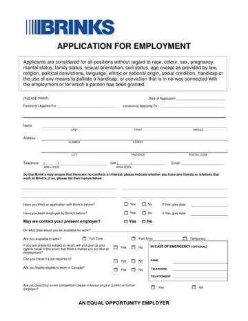Brinks Application Form Preview