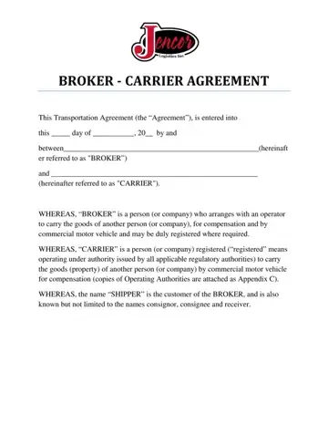 Broker Carrier Agreement Form Preview