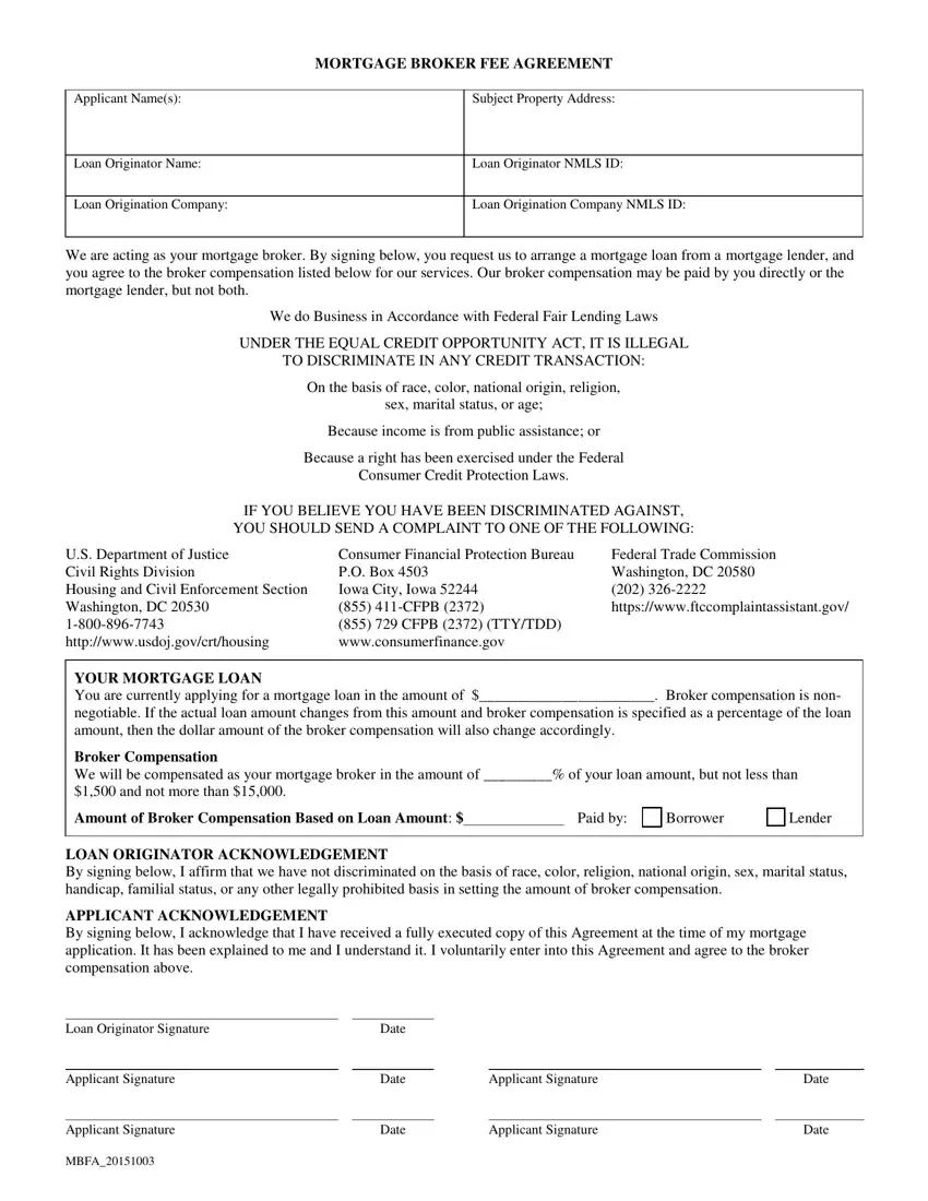 Broker Fee Agreement Form first page preview