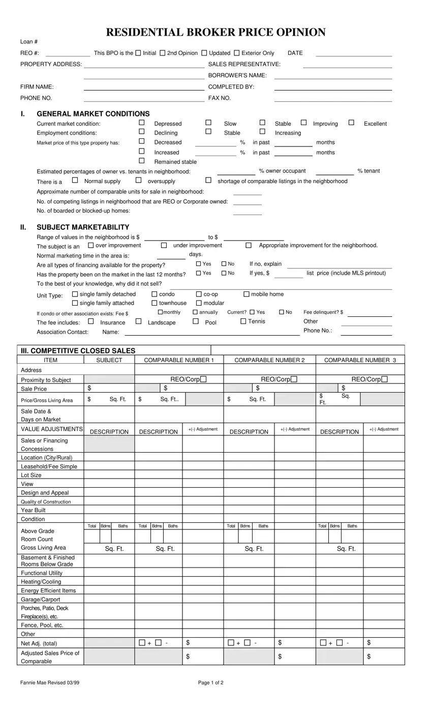 Broker Price Opinion Form ≡ Fill Out Printable PDF Forms Online