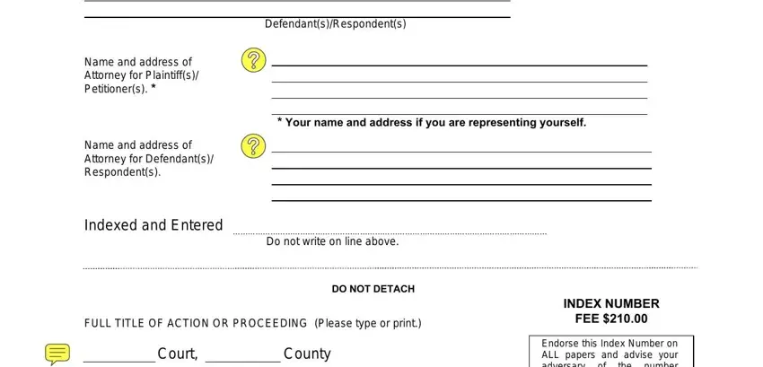 Filling in bronx county index number application form stage 2