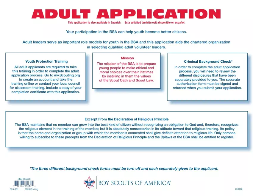 Bsa Adult Application first page preview