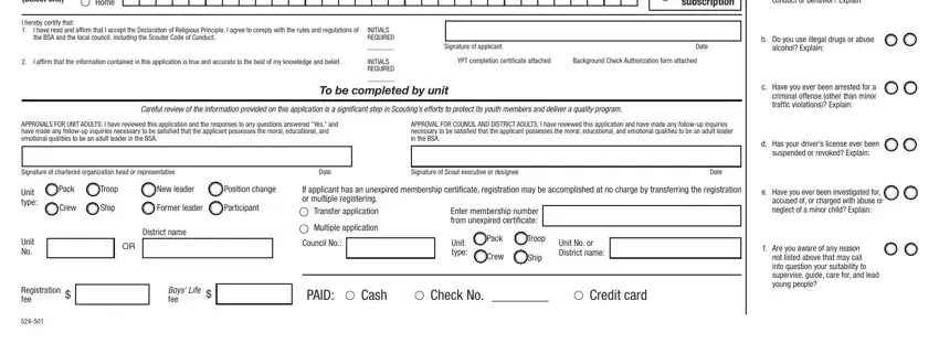 Entering details in boy scouts of america adult application stage 2