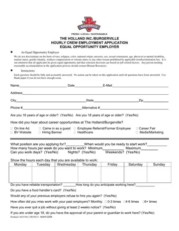 Burgerville Application Form Preview