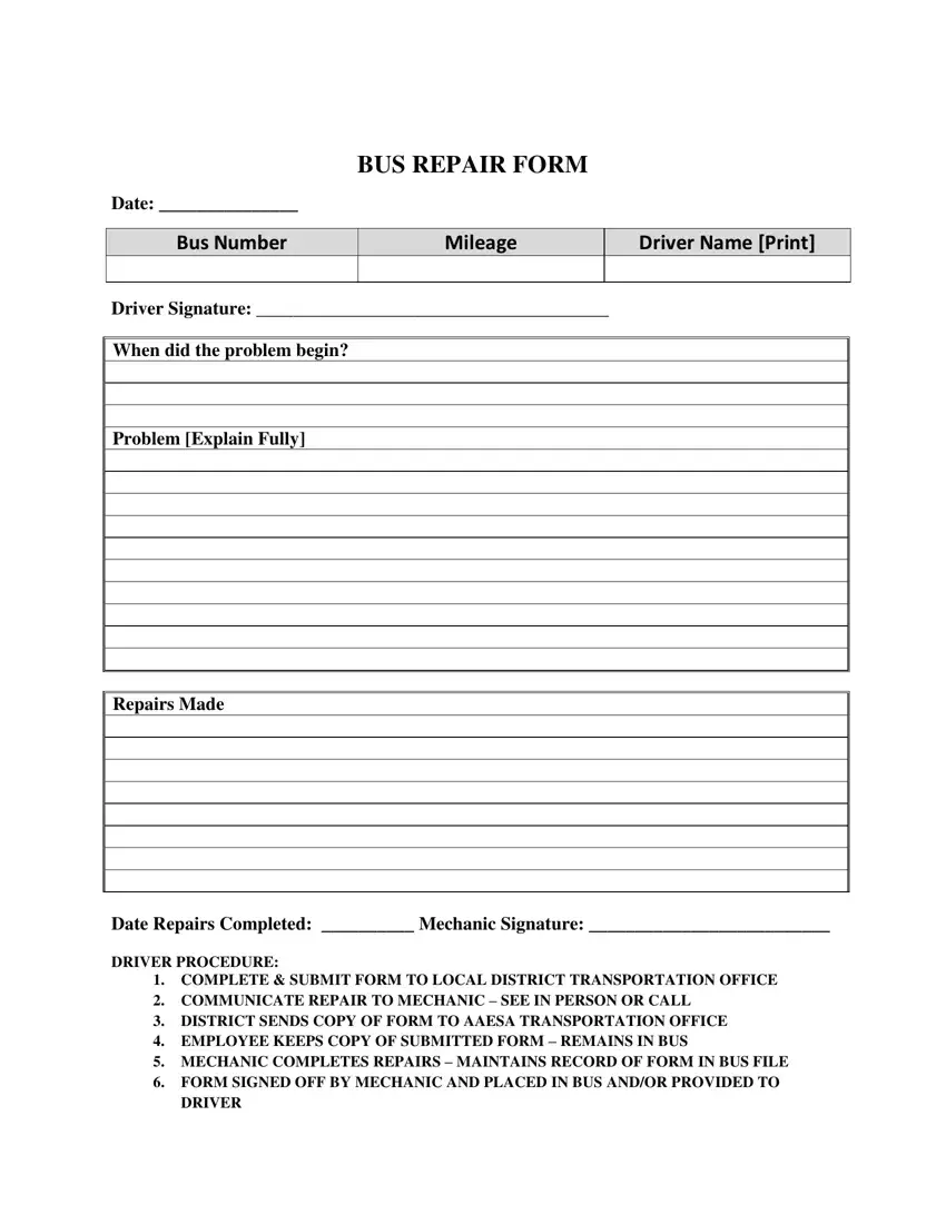 Bus Repair Form first page preview