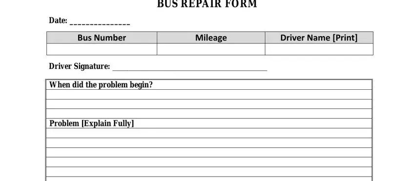 filling in bus repair form step 1