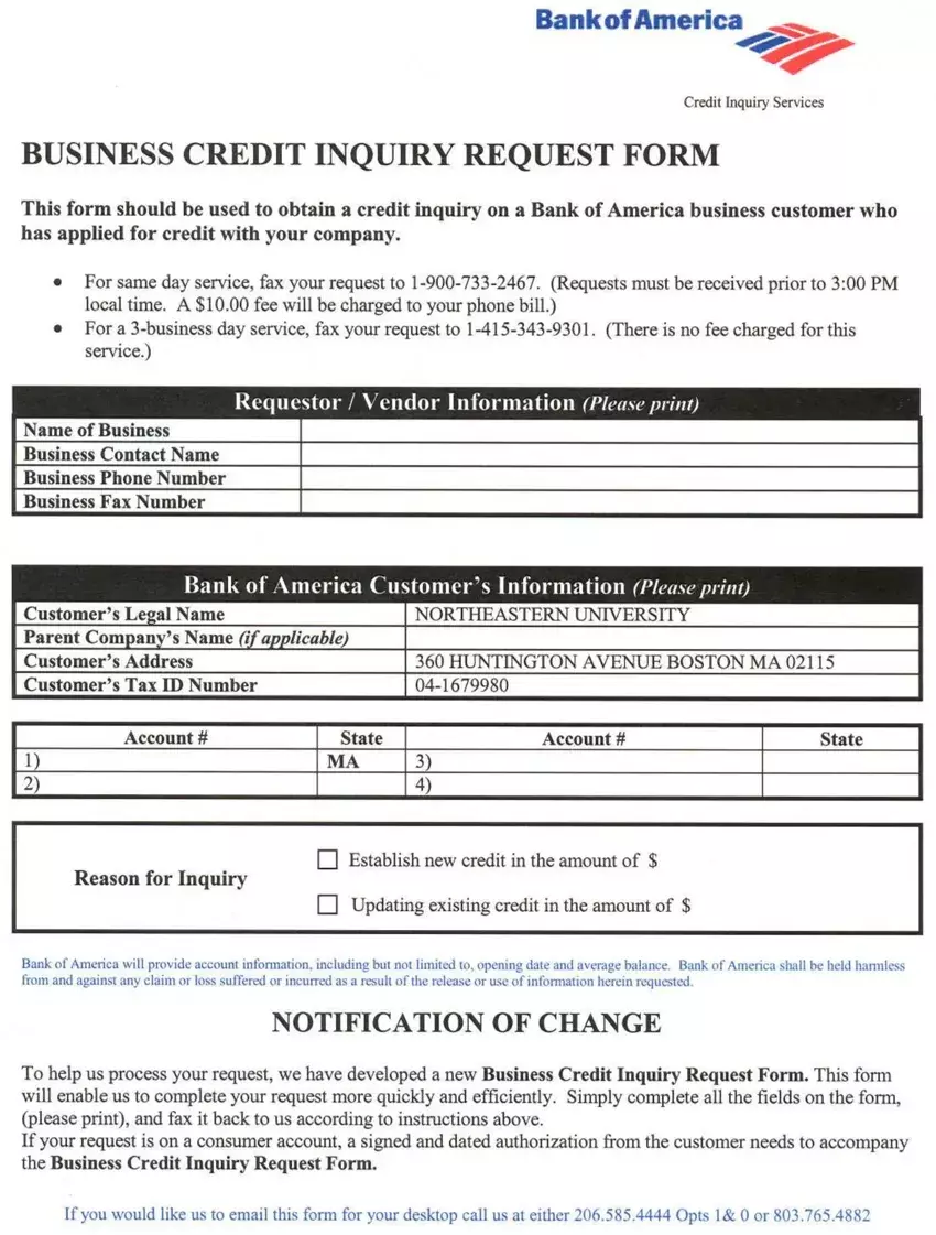 Business Credit Inquiry Request Form first page preview
