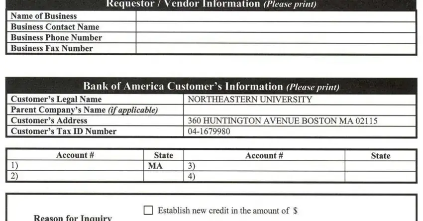 filling out business credit inquiry request form bank of america part 1
