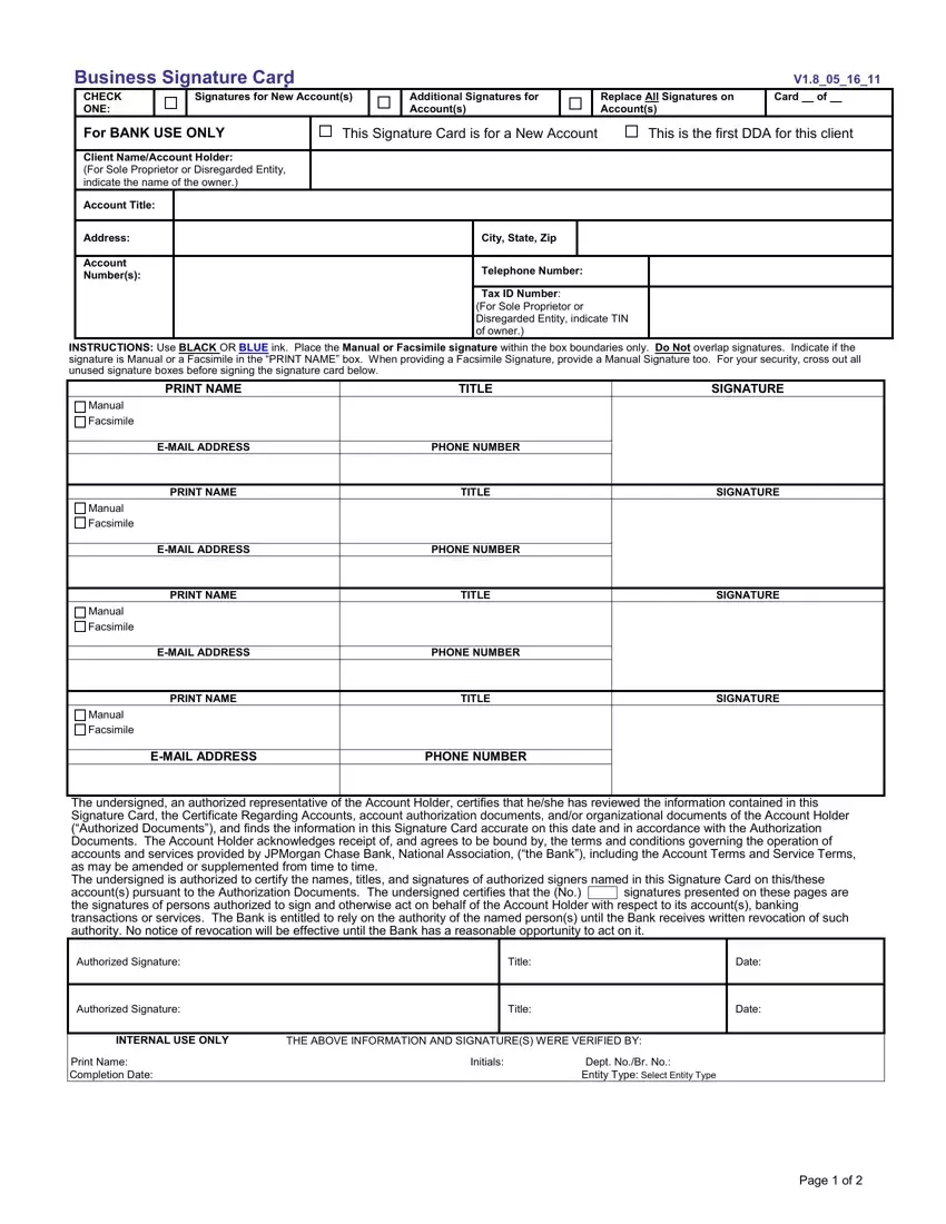 Business Form Signature Card first page preview