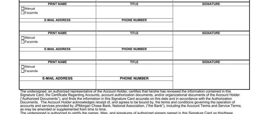 Entering details in business signature card stage 2