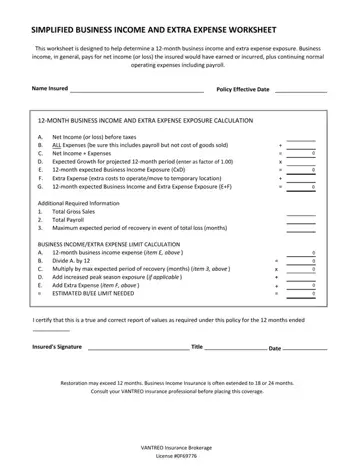 Business Income Worksheet Preview