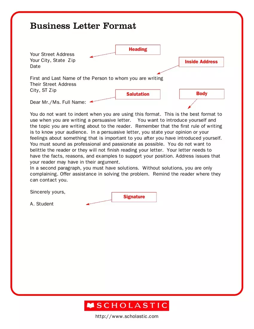 Business Letter Format Form first page preview