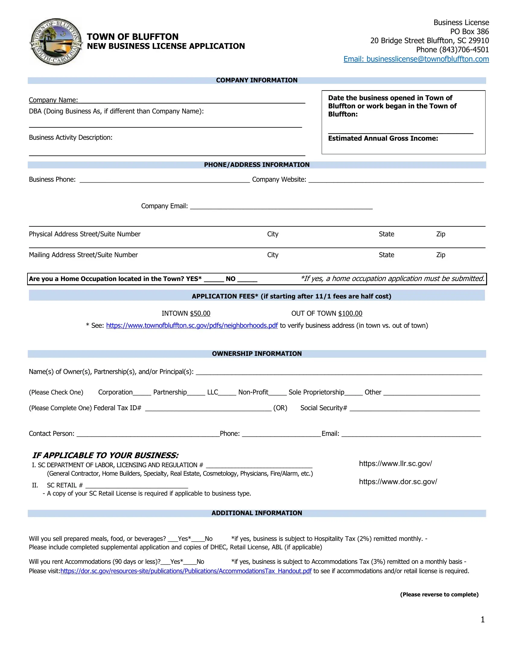 Business License Application Form Preview