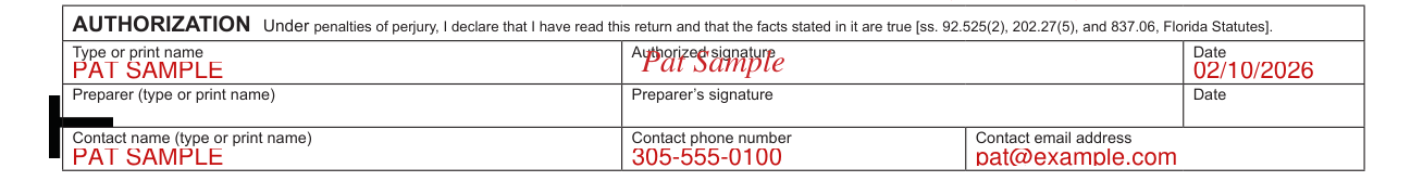 Form DR-700016 example filled out, authorization