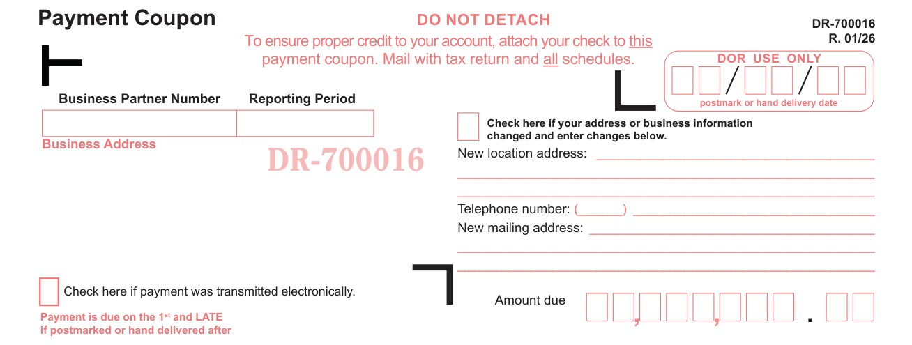 Form DR-700016 example filled out, payment Coupon