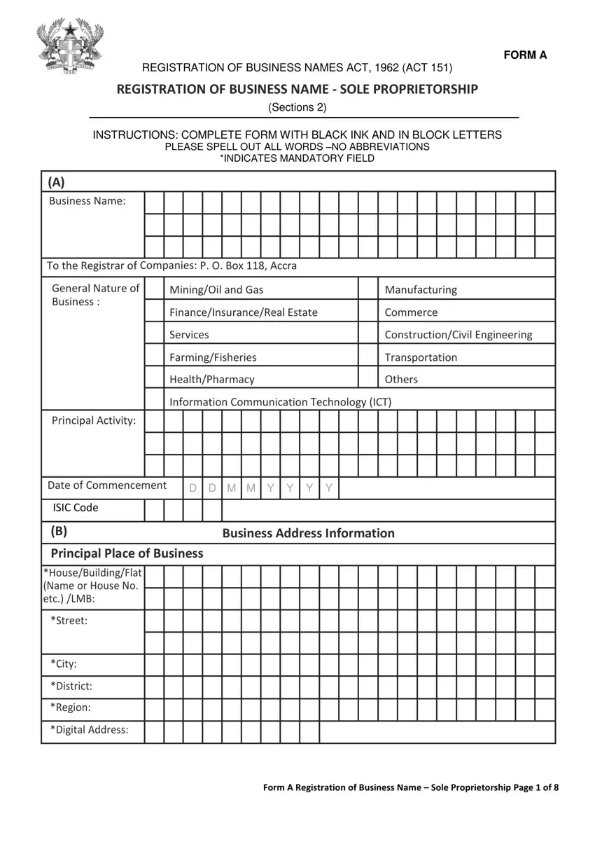 Business Registration Form first page preview