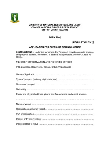 Bvi Fishing License Application Form Preview