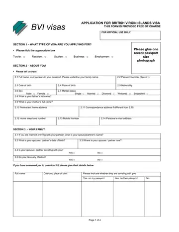 Bvi Visa Application Form Preview