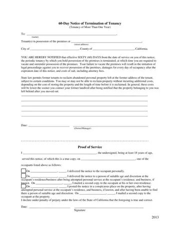 Ca 60 Day Termination Tenancy Notice Form Preview