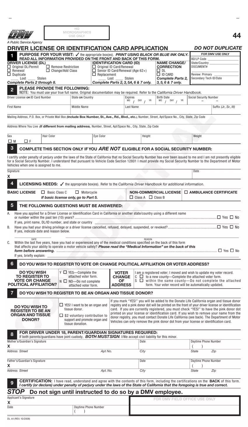 Ca Dmv Form Dl 44 first page preview