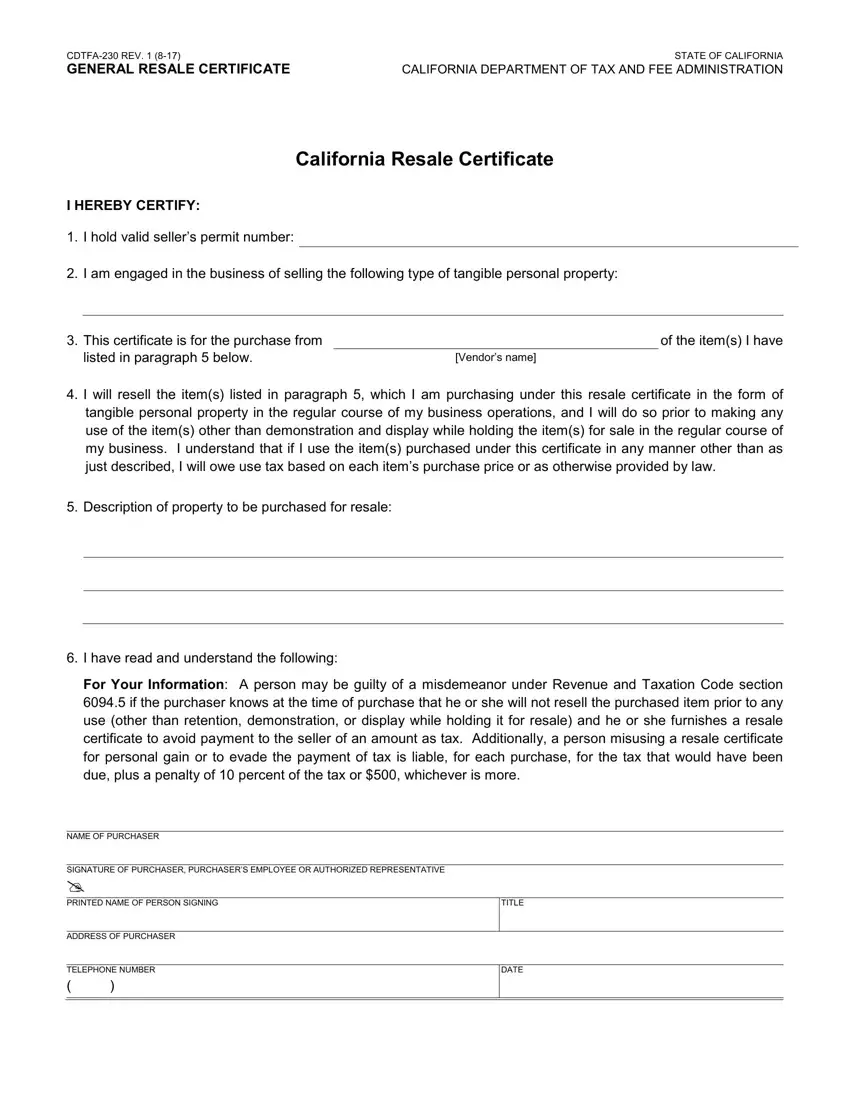 Ca Resale Form first page preview