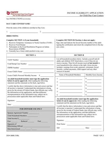 Cacfp Form Doh 3688 Preview