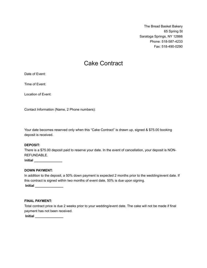 Cake Contract Form first page preview