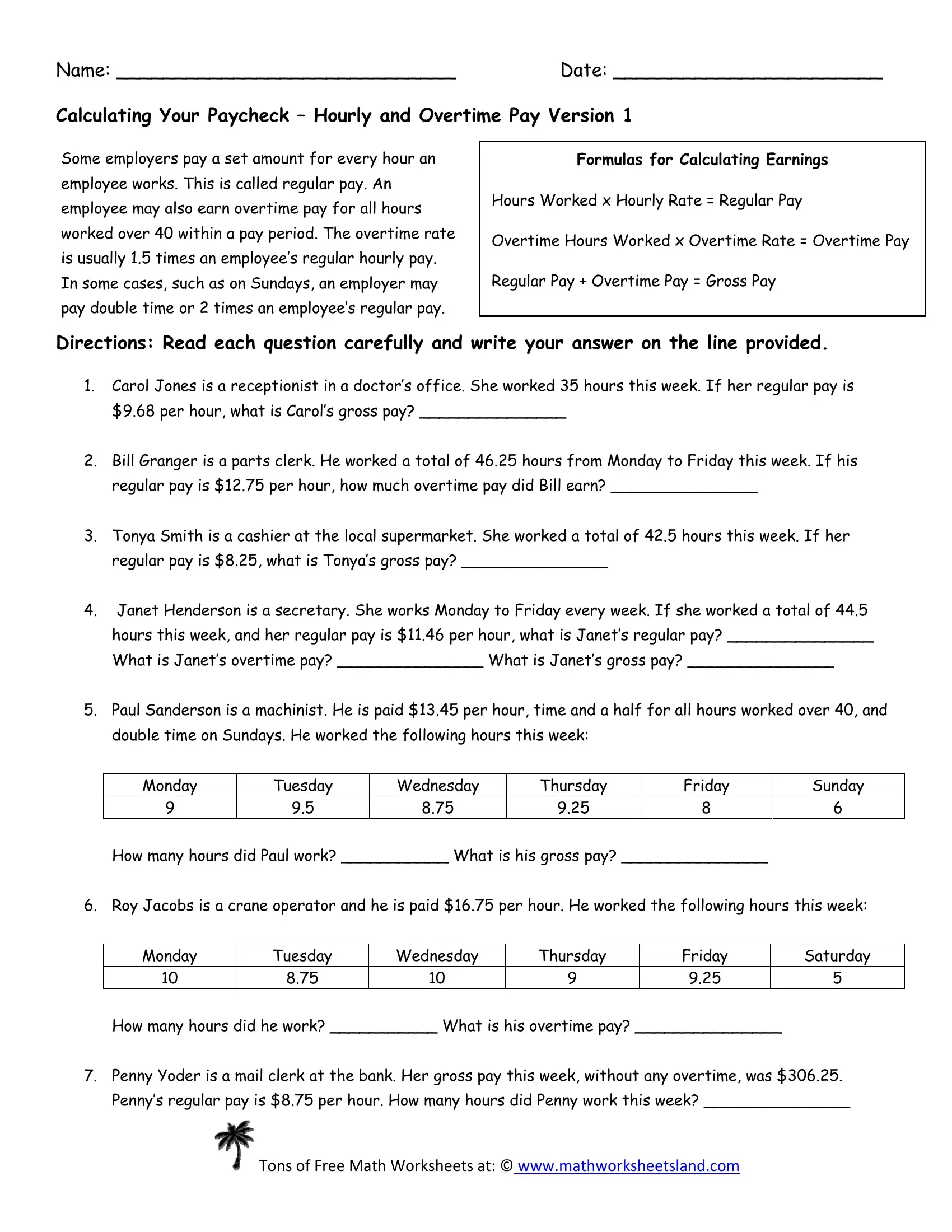 Calculating Salary Worksheet PDF Form FormsPal